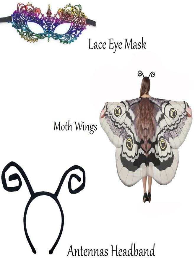 GRAJTCIN Butterfly Wings Cape for Womens Halloween Fairy Pixie Moth Costume Antennas Headband Mask (Grey Emperor Moth) - Image 3